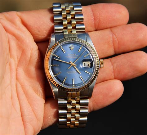 rolex 1601 blue dial wrist|rolex 1601 datejust value.